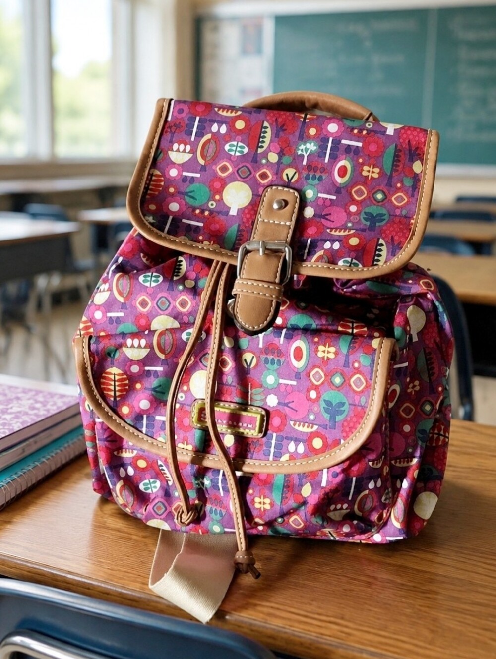 Lily Bloom Vibrant Graphic Women's Girls Backpack Hot Pink Eco Print Canvas EUC